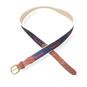 Handmade Navy Red Canoe‎ Leather Man Motif Belt Webbing Brass Size 32